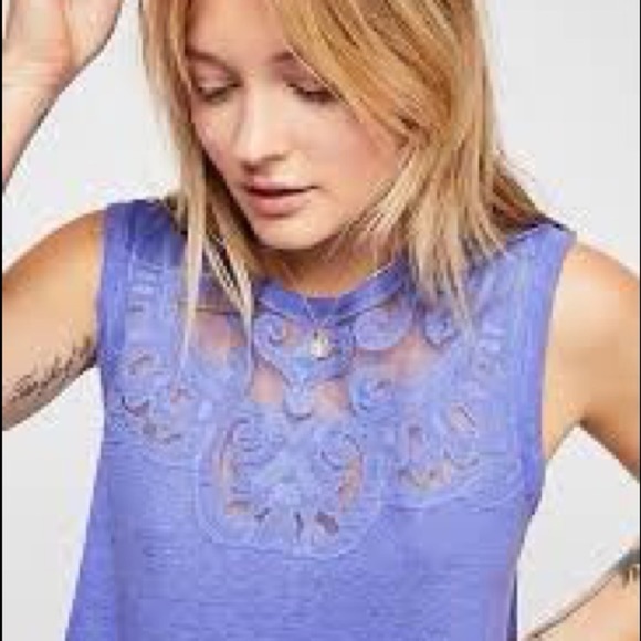 Free people meant to be lilac embroidered top S - Picture 2 of 8